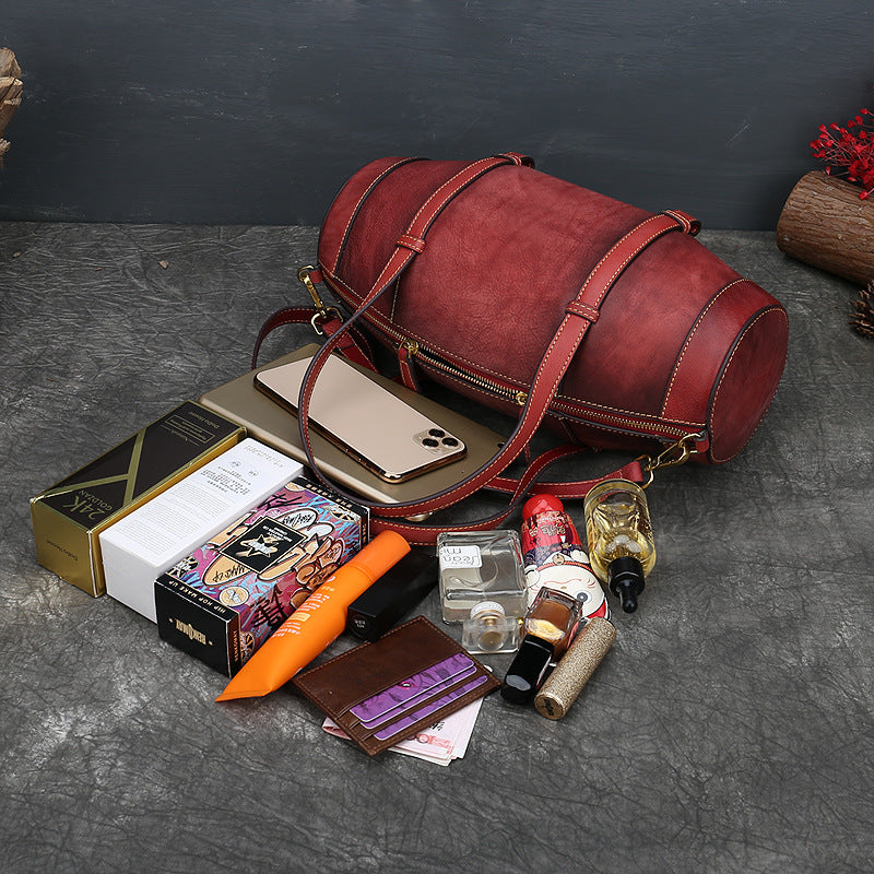 Vintage women Cowhide Leather Bucket Bag 3227-Leather Handbags for Women-Wine Red-Free Shipping Leatheretro