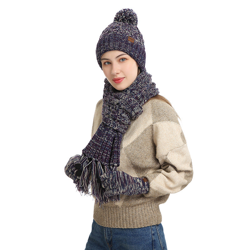 Women Winter Kntiting Colorful Hats&scarfs Sets-Hats-Pruple-Free Shipping Leatheretro