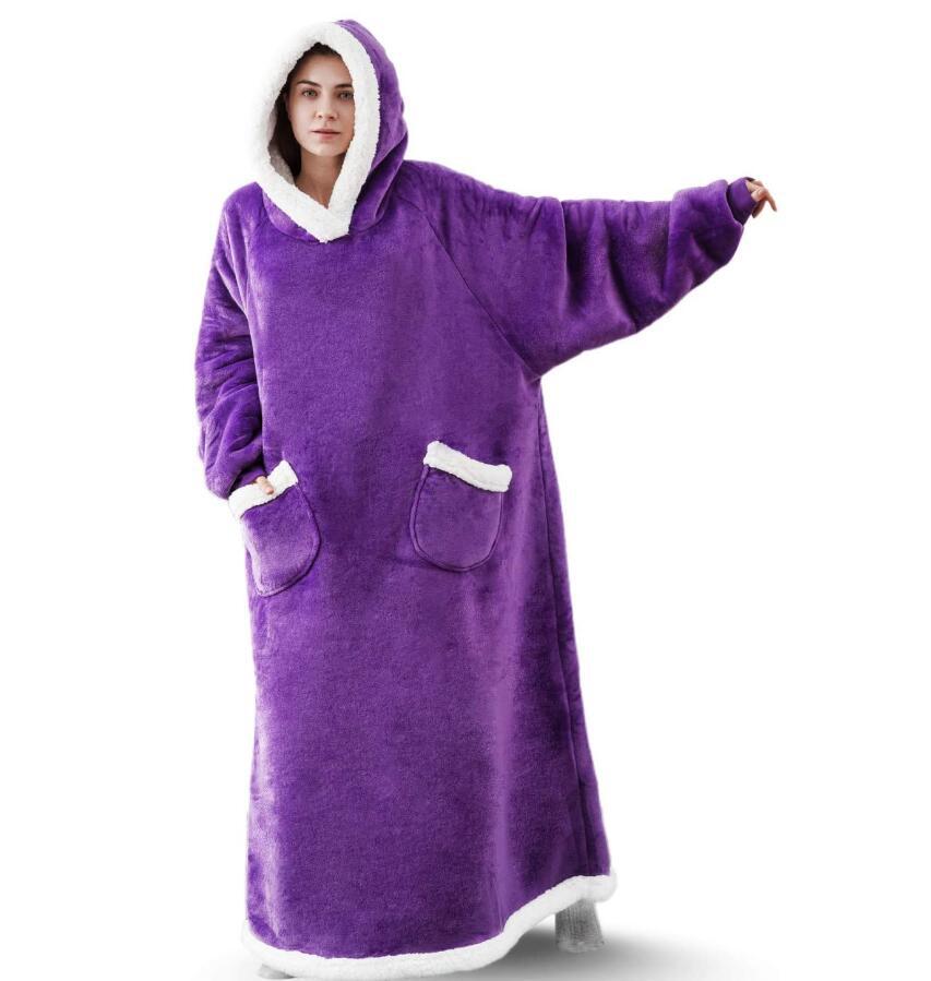 Winter Fleece Warm Long Hoodies Blanket-Sleepwear & Loungewear-Purple-120cm-Free Shipping Leatheretro