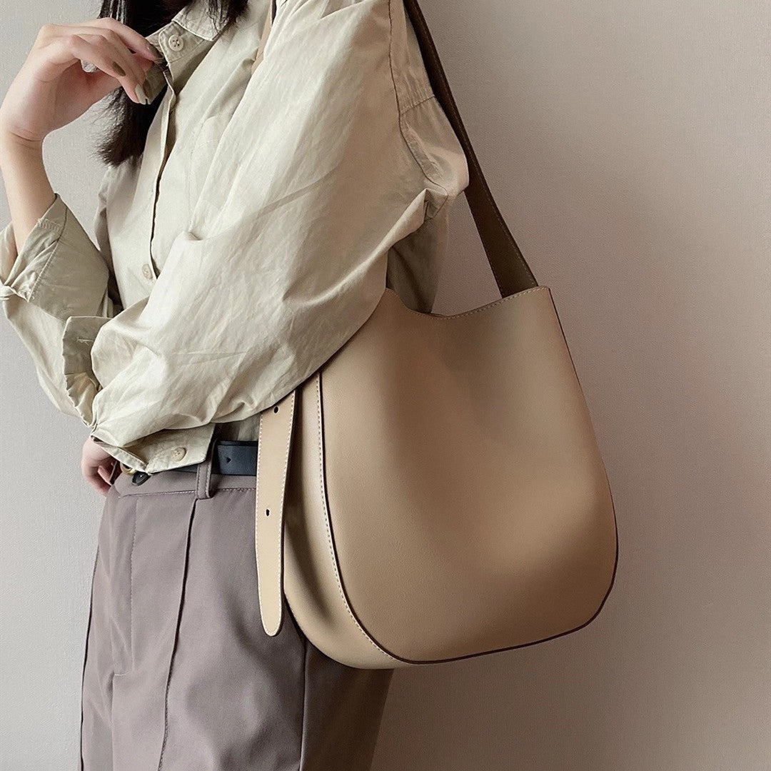Women Leather Buckle Tote Handbag W9753-Leather Women Bags-Khaki-Free Shipping Leatheretro