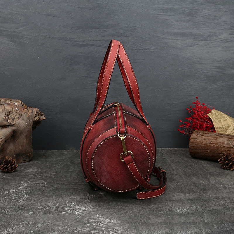 Vintage women Cowhide Leather Bucket Bag 3227-Leather Handbags for Women-Wine Red-Free Shipping Leatheretro