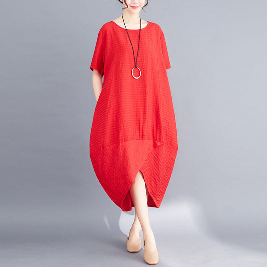 Ethnic Linen Plus Sizes Irregular Vintage Cozy Dresses-Dresses-Red-L-Free Shipping Leatheretro