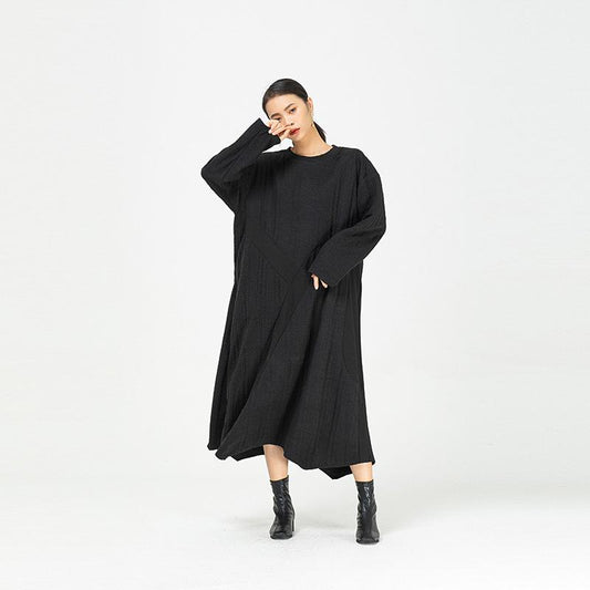 Black Irregular Women Winter Long Dresses-Cozy Dresses-Black-One Size-Free Shipping Leatheretro