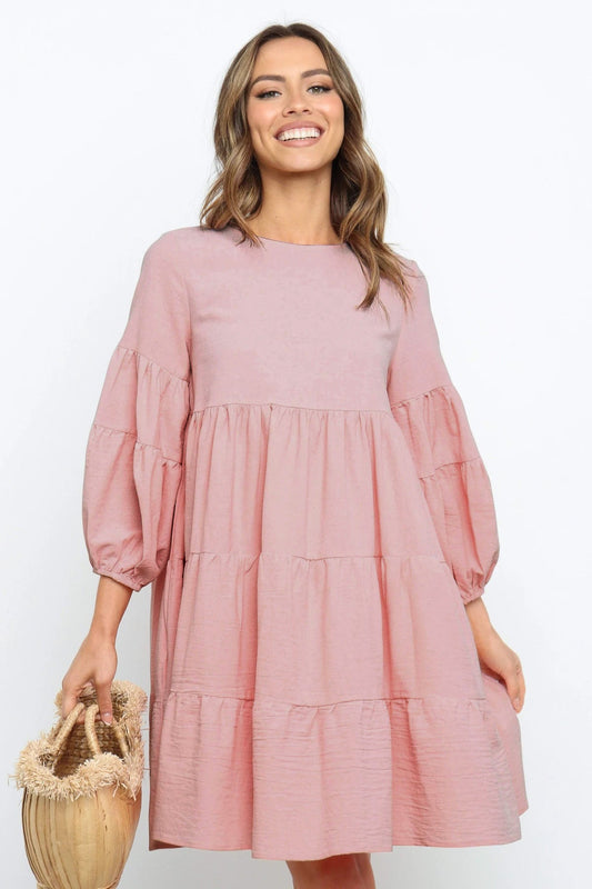 Casual Linen Long Sleeves Summer Daily Dresses-Dresses-Pink-S-Free Shipping Leatheretro