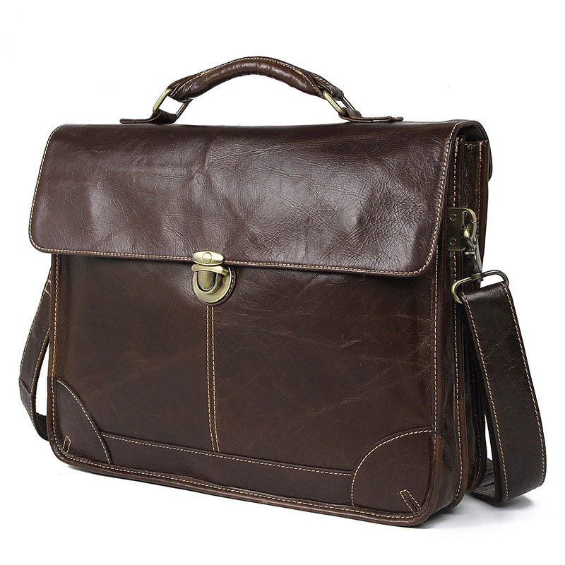 Cowhide Classical Men's Leather Briefcase 7091-Leather Briefcase-Coffee-Free Shipping Leatheretro