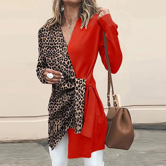 Classy Leopard Casual Blazer Overcoat-Outerwear-Red-S-Free Shipping Leatheretro