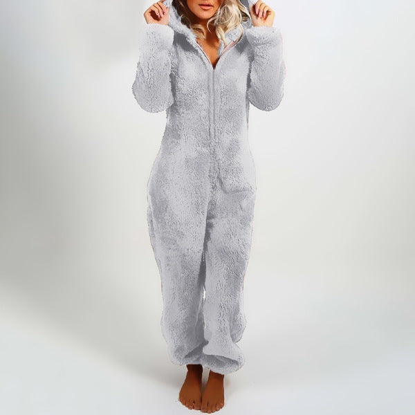 Plus Sizes Women Fleece Jumpsuits Sleepwear-Pajamas-Gray-S-Free Shipping Leatheretro