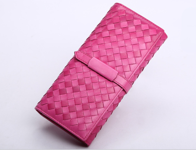 Fashion Woven Leather Long Wallet for Women 668-Handbags, Wallets & Cases-Black-Free Shipping Leatheretro