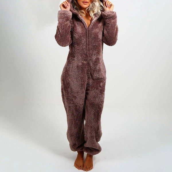 Plus Sizes Women Fleece Jumpsuits Sleepwear-Pajamas-Gray-S-Free Shipping Leatheretro