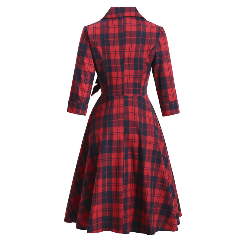Vintage Plaid Long Sleeves Blazer Women Dresses-Dresses-Red-S-Free Shipping Leatheretro