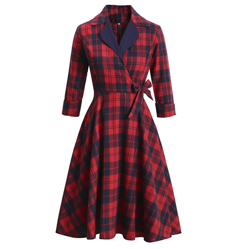 Vintage Plaid Long Sleeves Blazer Women Dresses-Dresses-Red-S-Free Shipping Leatheretro