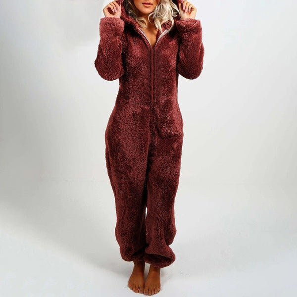 Plus Sizes Women Fleece Jumpsuits Sleepwear-Pajamas-Gray-S-Free Shipping Leatheretro