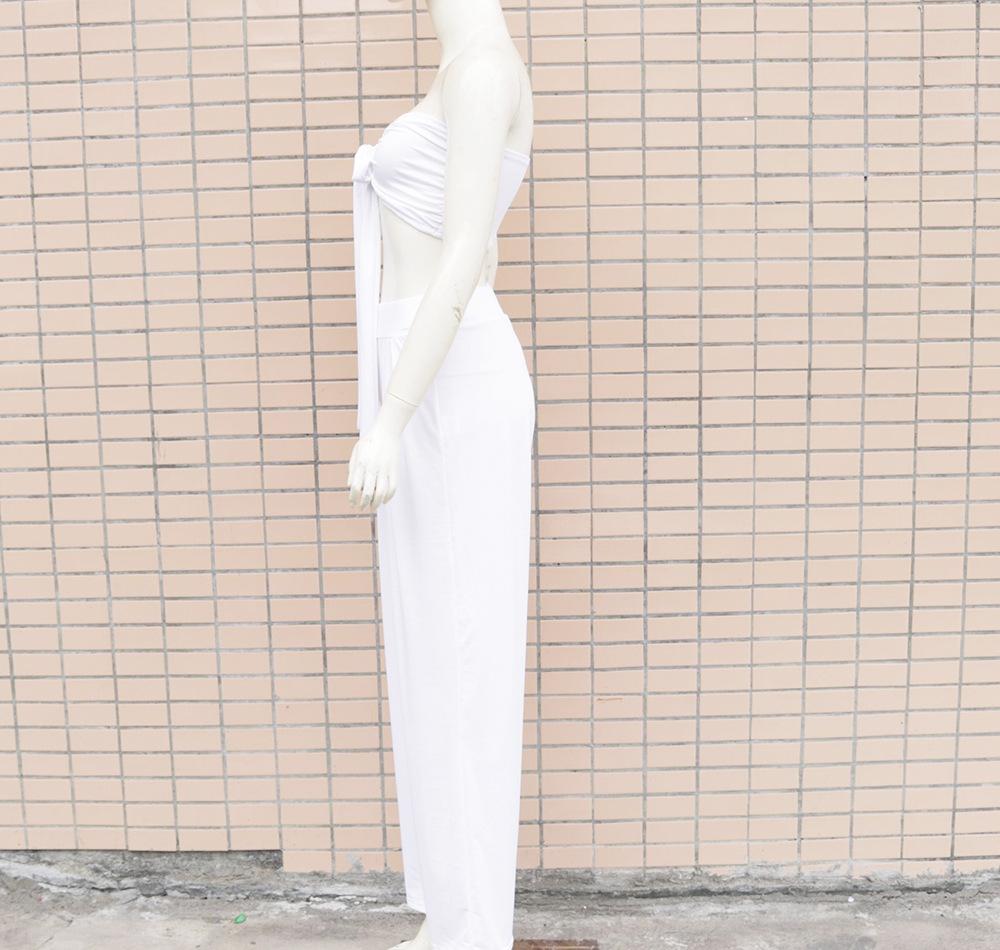 Sexy Women Strapless Tops+loose Pants Suits-Two Pieces Suits-White-S-Free Shipping Leatheretro