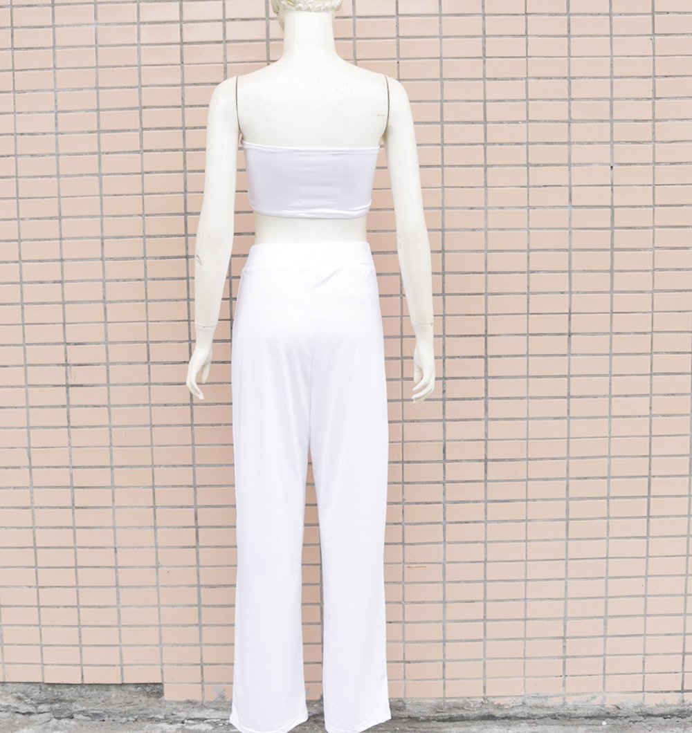 Sexy Women Strapless Tops+loose Pants Suits-Two Pieces Suits-White-S-Free Shipping Leatheretro