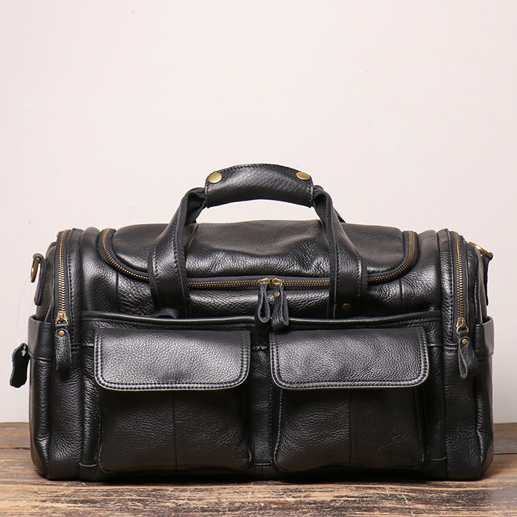 New Men Leather Traveling Shoudler Bags L0571-Leather Duffle Bags-Black-Free Shipping Leatheretro