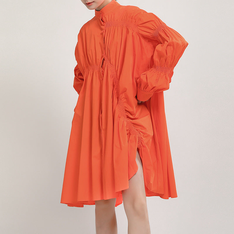 Designed Women Irregular Puff Sleeves Dresses-Dresses-Orange-One Size-Free Shipping Leatheretro