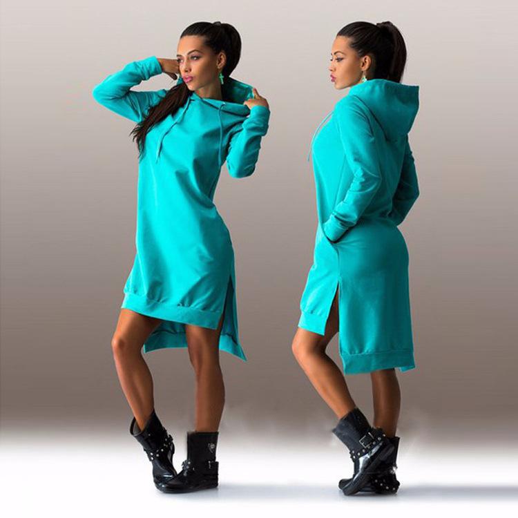 Women Autumn Long Sleeves Hoody Dresses-Mini Dresses-Blue-S-Free Shipping Leatheretro