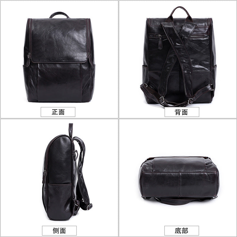 New Fashion Men Retro Leather Backpack J6390-Leather Backpack-Gray Green-Free Shipping Leatheretro