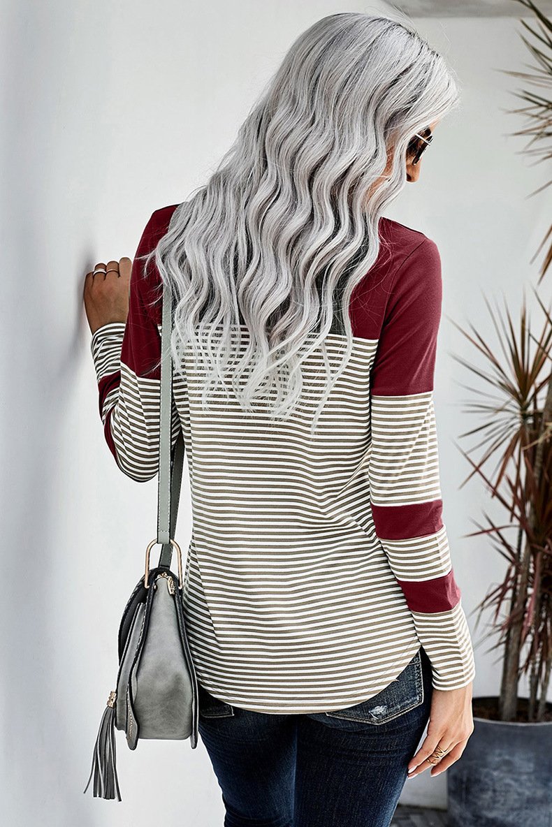 Women Striped Long Sleeves T Shirts-Women Sweaters-Black-S-Free Shipping Leatheretro