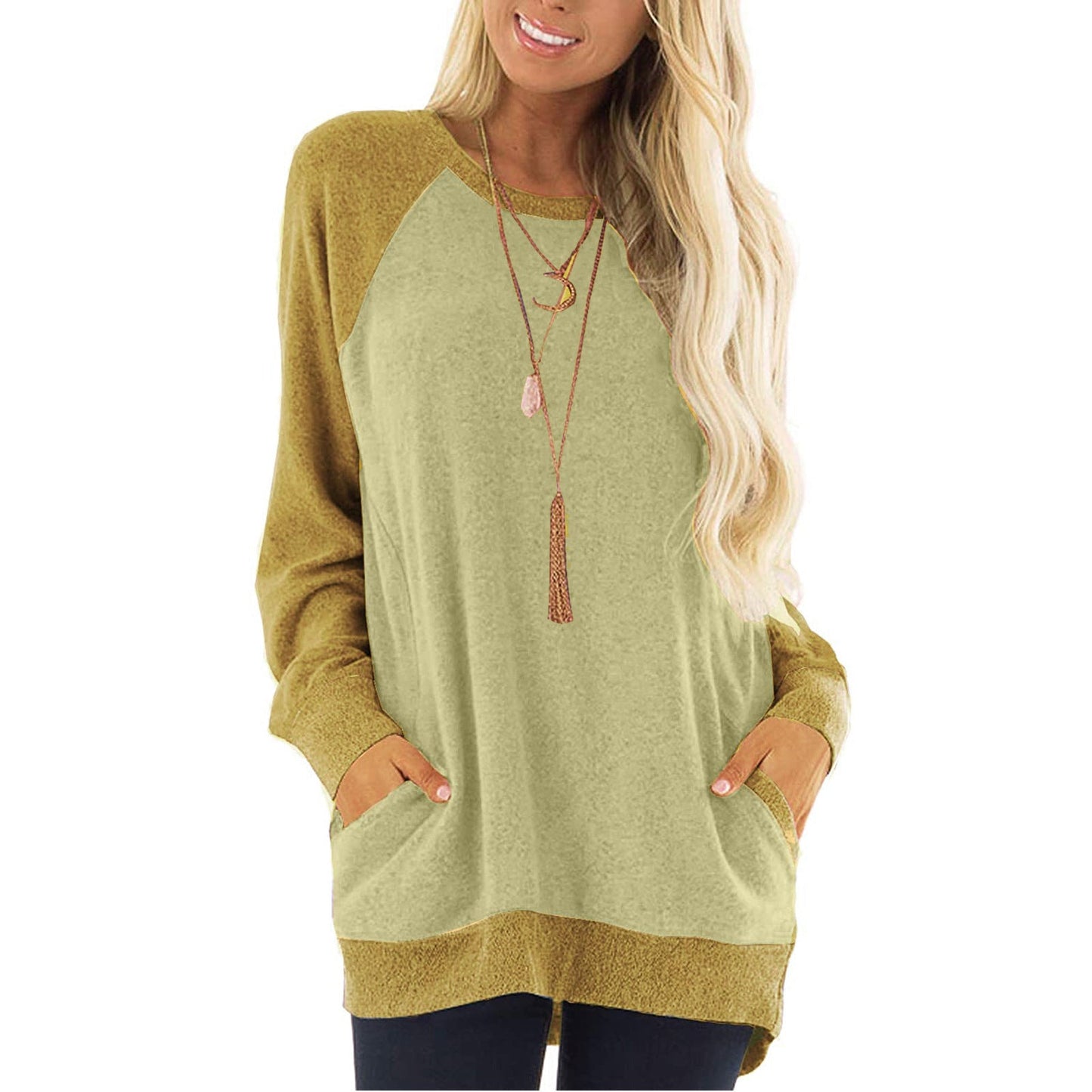 Casual Long Sleeves Pullover Shirts for Women-Shirts & Tops-Yellow-S-Free Shipping Leatheretro