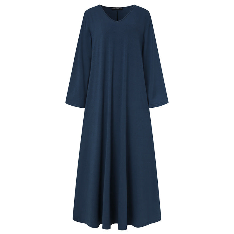 Casual Women Long Dresses Cozy Dresses-Dresses-Navy Blue-S-Free Shipping Leatheretro