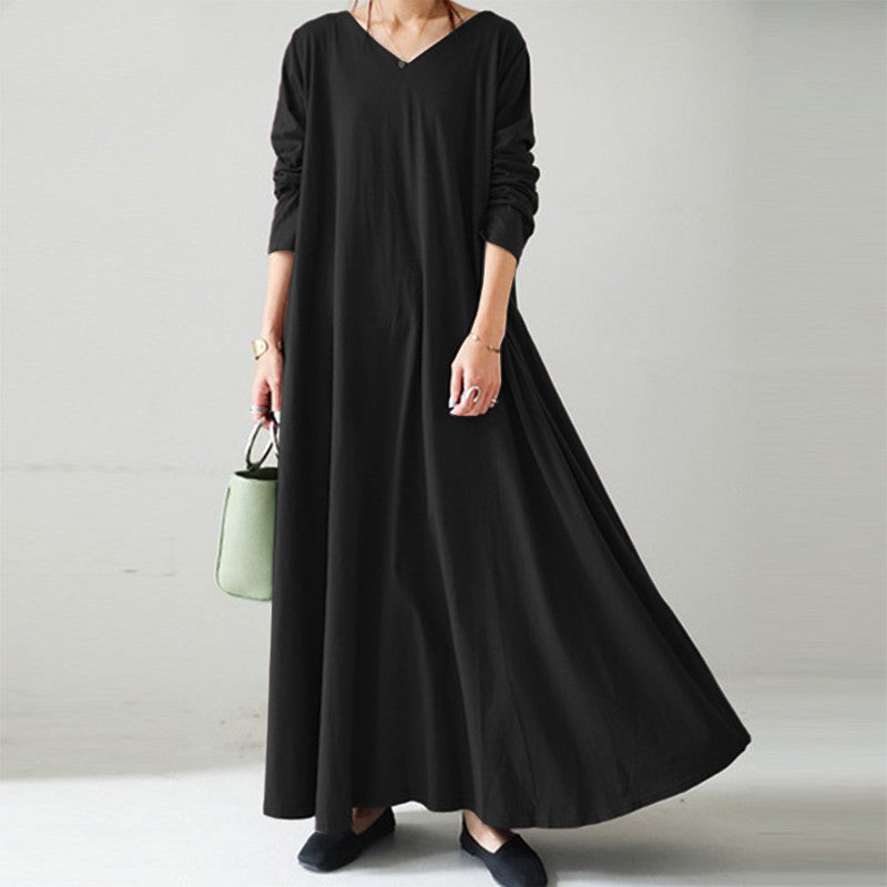 Casual Women Long Dresses Cozy Dresses-Dresses-Black-S-Free Shipping Leatheretro