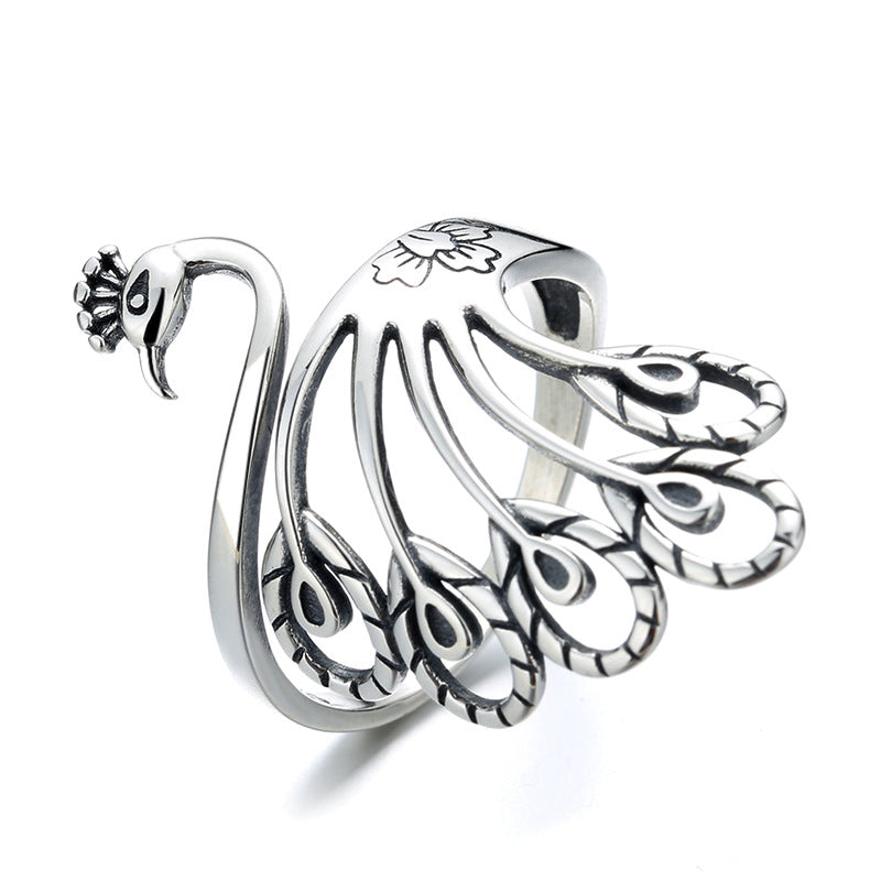 Vintage Open End Peacock Design Sliver Rings for Women-Rings-The same as picture-Open-end-Free Shipping Leatheretro