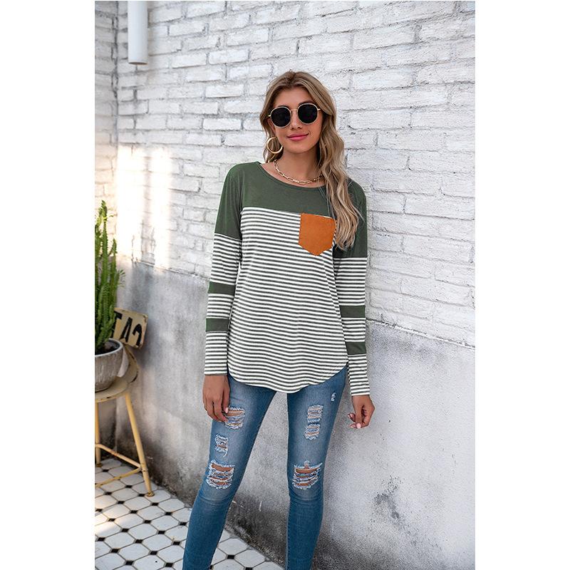 Women Striped Long Sleeves T Shirts-Women Sweaters-Black-S-Free Shipping Leatheretro