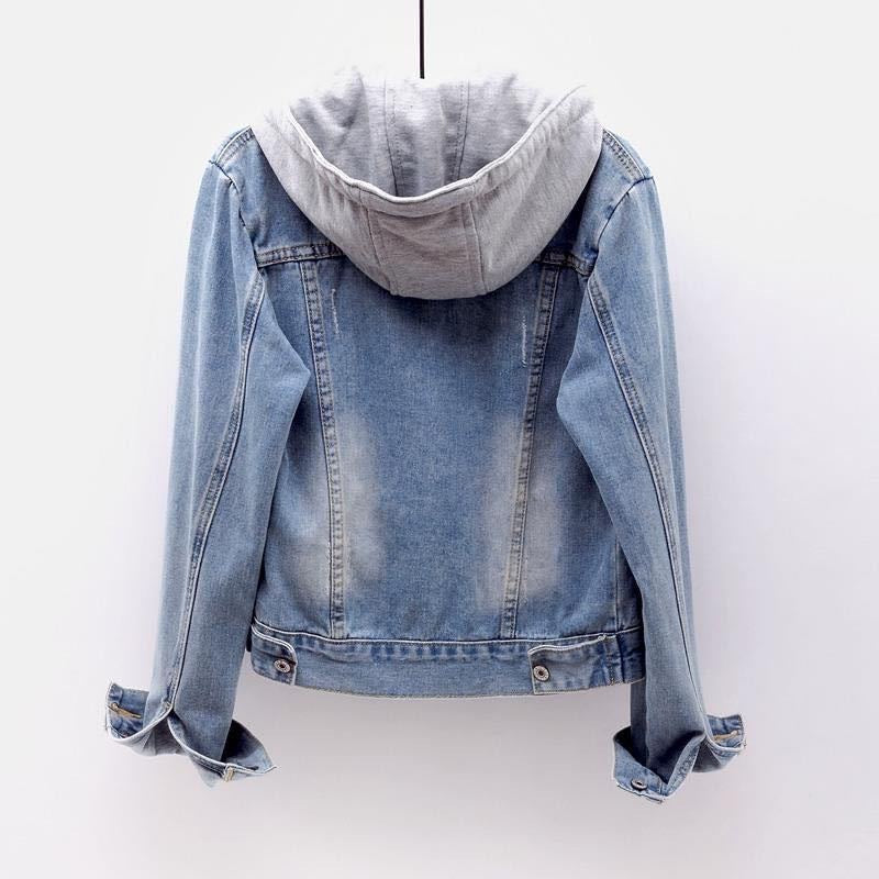 Casual Hoodies Denim Jacket for Girls-Coats & Jackets-Light Blue-S-Free Shipping Leatheretro