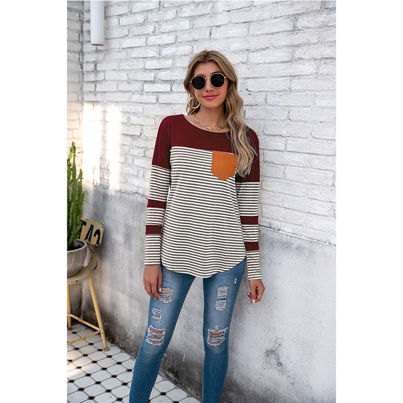 Women Striped Long Sleeves T Shirts-Women Sweaters-Black-S-Free Shipping Leatheretro