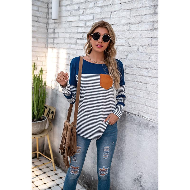 Women Striped Long Sleeves T Shirts-Women Sweaters-Black-S-Free Shipping Leatheretro