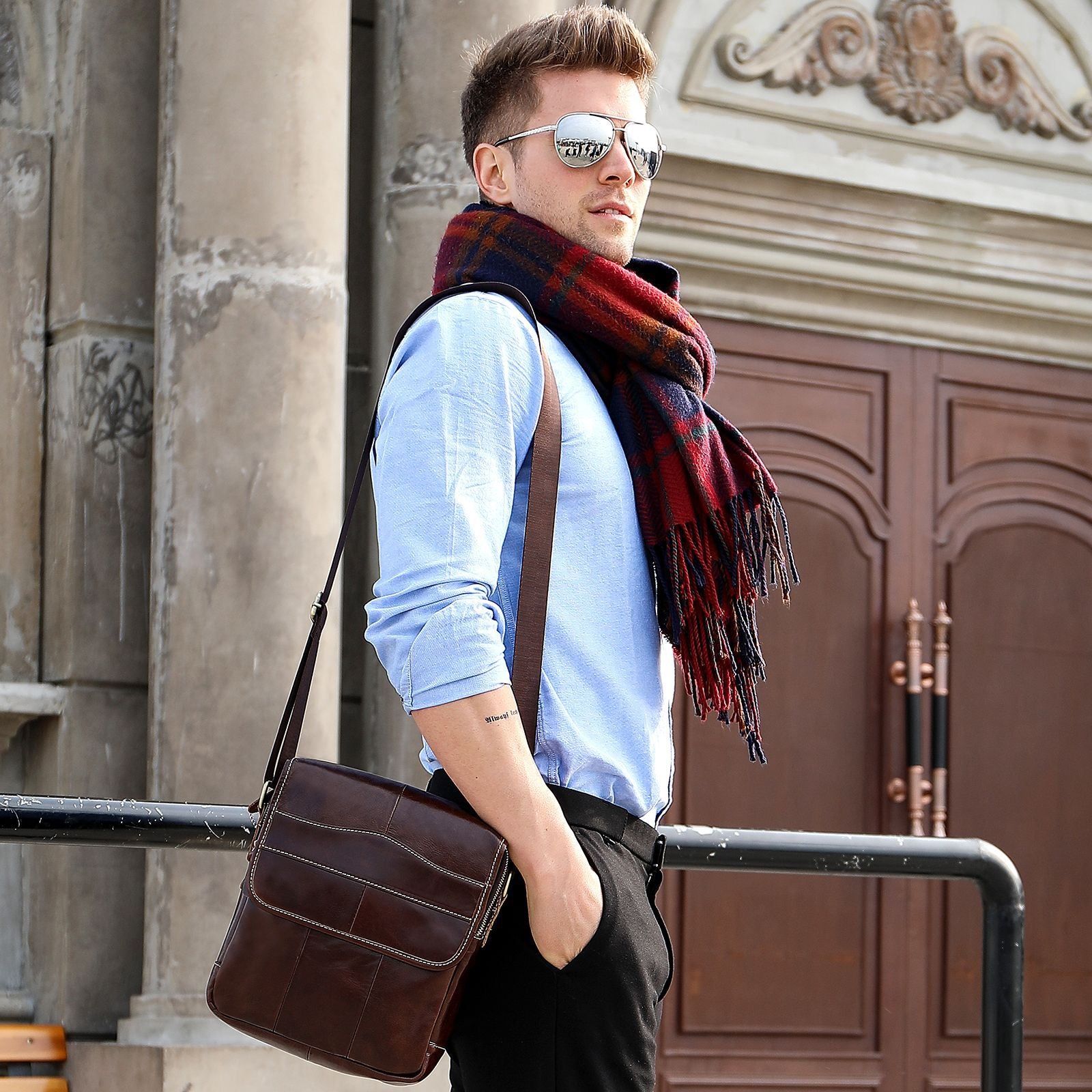 Vintage Leather Shoulder Bags for Men 1121-Handbags, Wallets & Cases-Coffee-Free Shipping Leatheretro