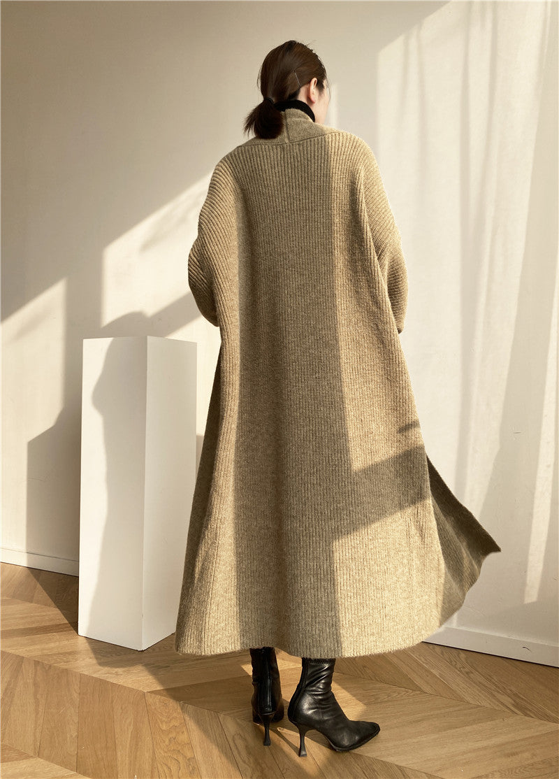 Cozy Lazy Style Long Knitting Overcoats for Women-Outerwear-Khaki-One Size-Free Shipping Leatheretro