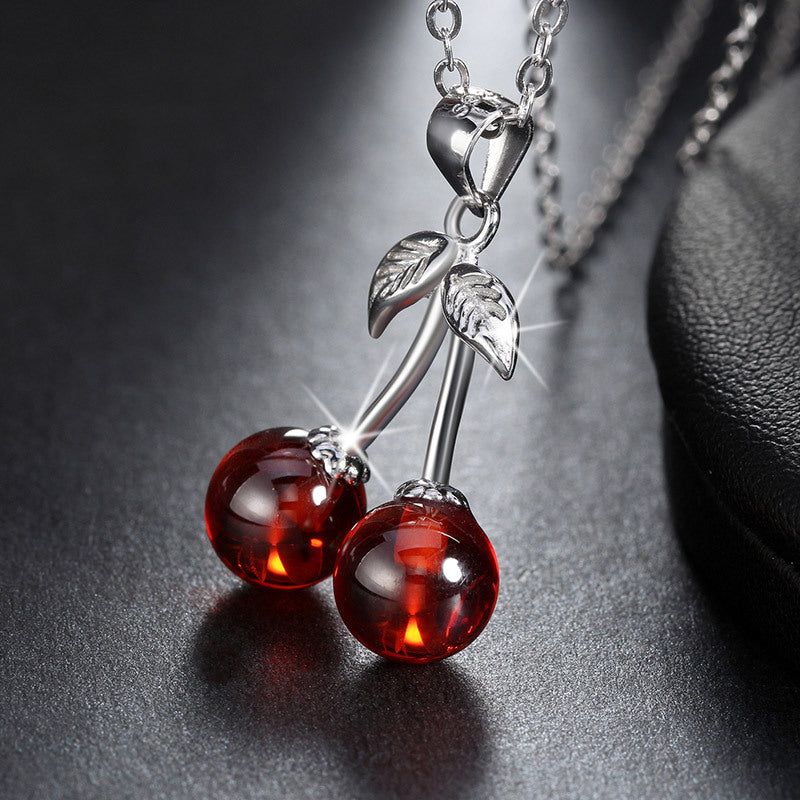 Agate Cherry Design Sterling Sliver Necklace-Necklaces-The same as picture-Free Shipping Leatheretro
