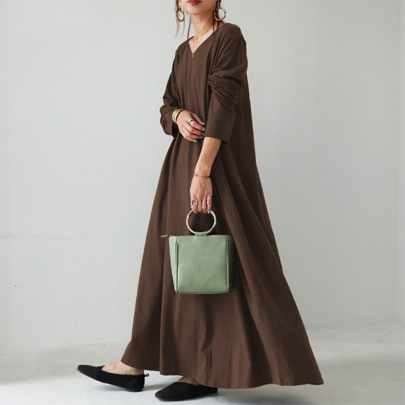 Casual Women Long Dresses Cozy Dresses-Dresses-Brown-S-Free Shipping Leatheretro