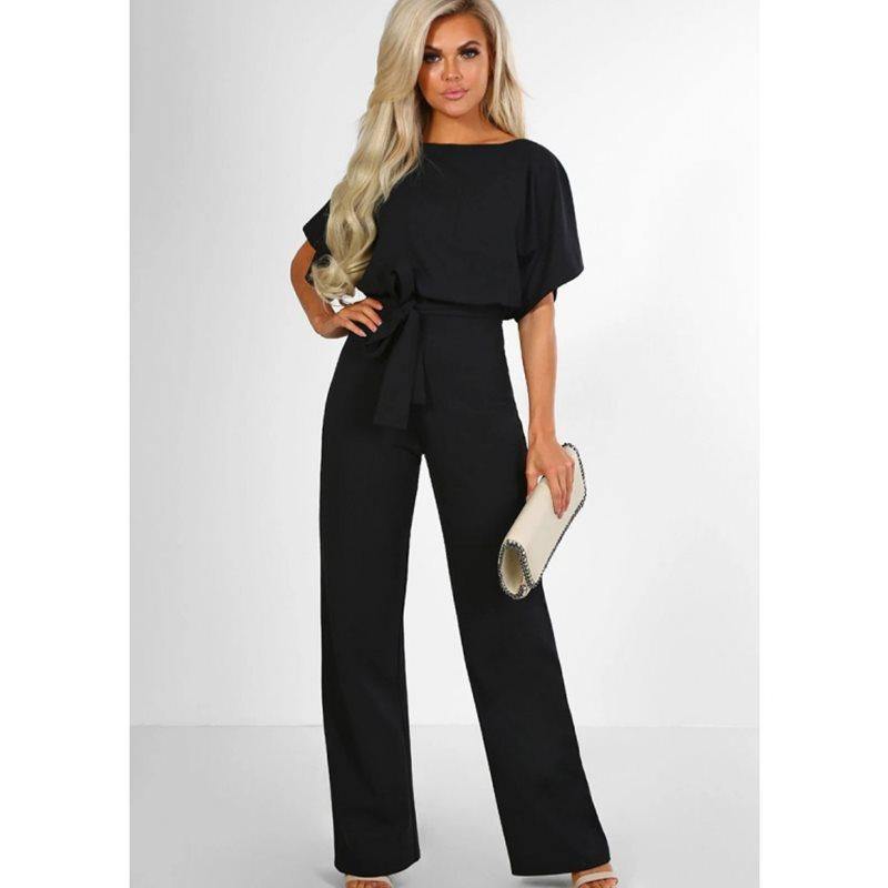 Women Summer Belt Short Sleeves Summer Jumpsuits-One Piece Suits-Black-S-Free Shipping Leatheretro