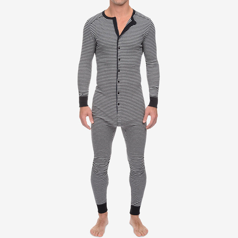 Casual Long Sleeves Jumpsuits Sleepwear for Men-Sleepwear & Loungewear-Gray-S-Free Shipping Leatheretro