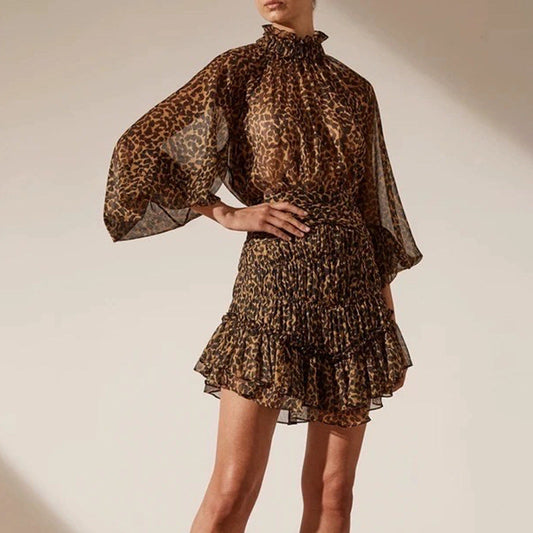 Classy High Neck Chiffon Short Dresses-Dresses-Leopard-S-Free Shipping Leatheretro