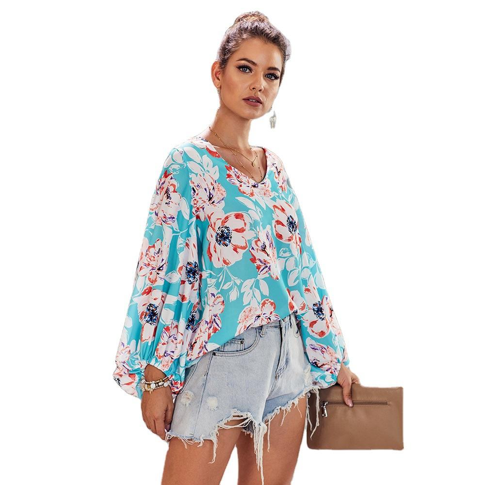 Women Floral Print Top Shirts Blouses-Blouses-Red-S-Free Shipping Leatheretro