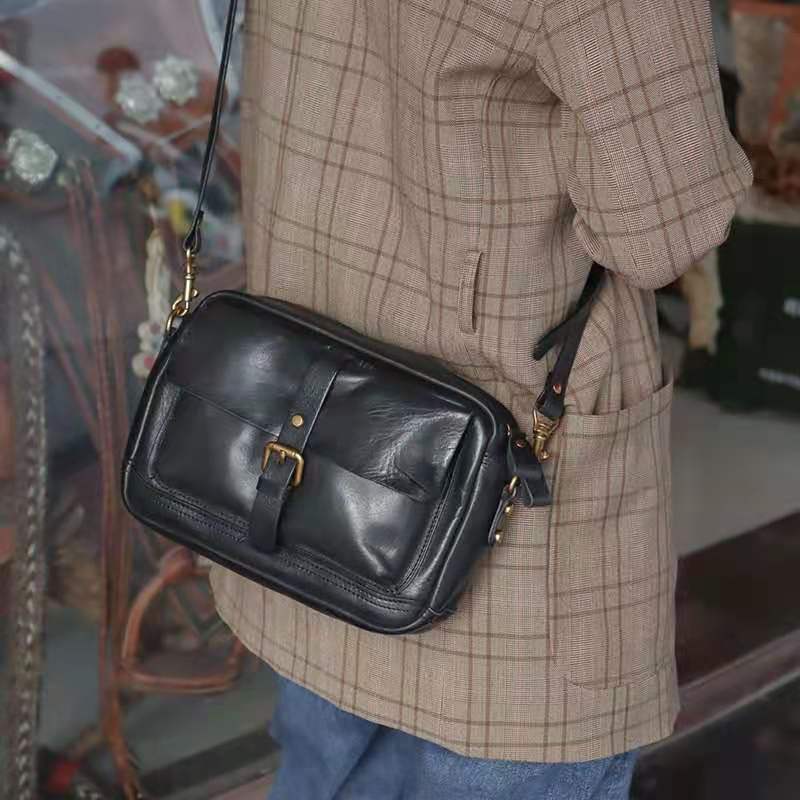 Vintage Vegetable Tanned Leather Messenger Bags for Women 008-Handbags, Wallets & Cases-Black-Free Shipping Leatheretro