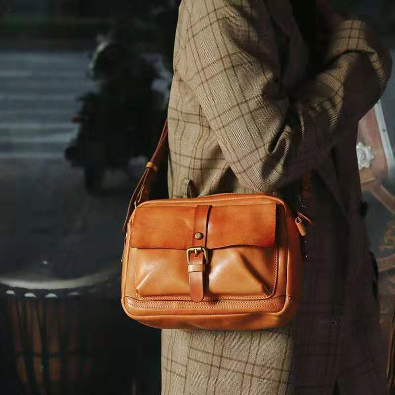 Vintage Vegetable Tanned Leather Messenger Bags for Women 008-Handbags, Wallets & Cases-Brown-Free Shipping Leatheretro