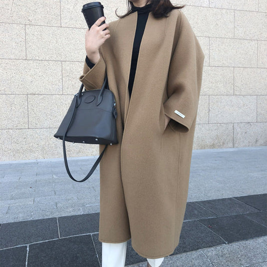 Plus Sizes Women Long Overcoat-Outerwear-Coffee-One Size-Free Shipping Leatheretro