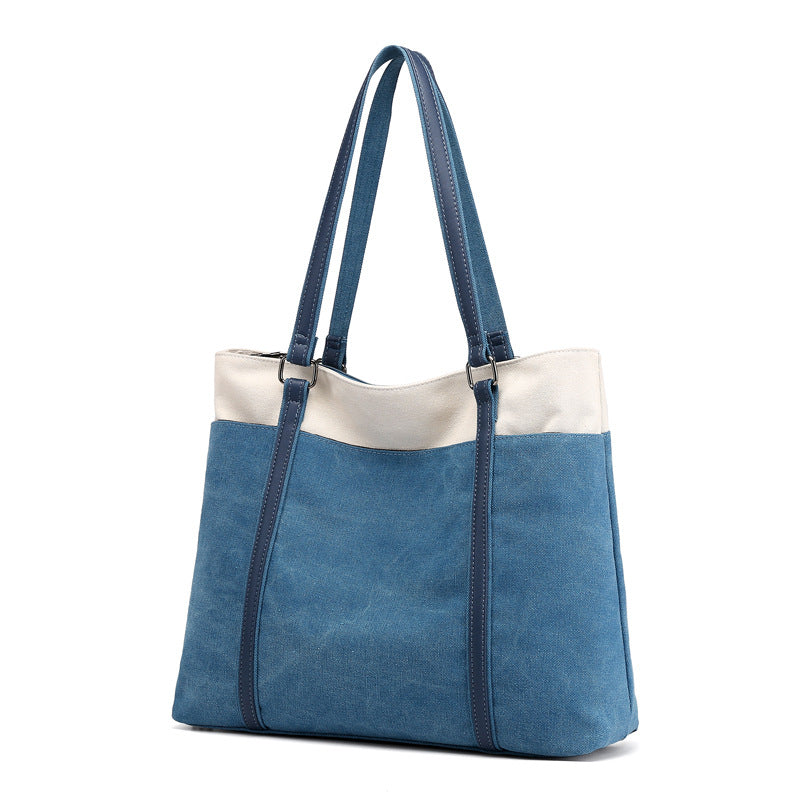 Women Lager Canvas Tote Handbags for Traveling K1901-Handbags-Blue-Free Shipping Leatheretro