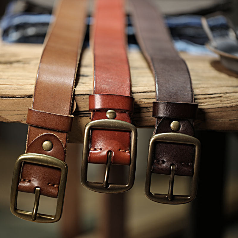 Vintage Handmade Brass Buckle Leather Belt-Khaki-105-125cm-Free Shipping Leatheretro