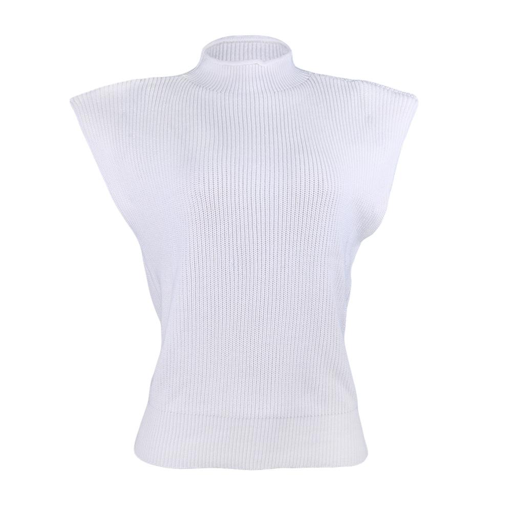 Women High Neck Sleeveless Knitting Top Sweaters-White-S-Free Shipping Leatheretro