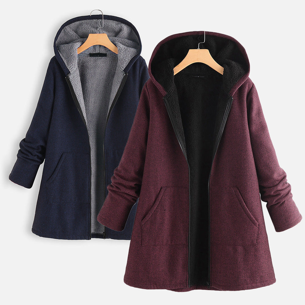 Casual Cotton Velvet Plus Sizes Hoodies Coats-Outerwear-Red-S-Free Shipping Leatheretro