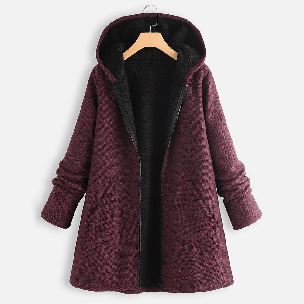 Casual Cotton Velvet Plus Sizes Hoodies Coats-Outerwear-Red-S-Free Shipping Leatheretro