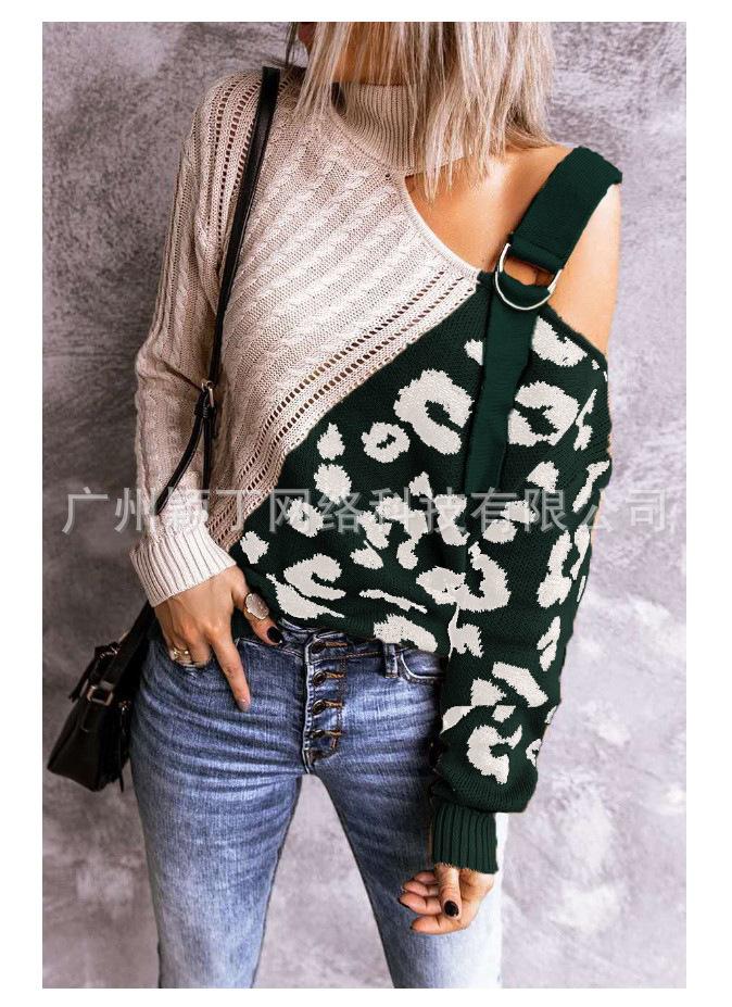 New Leopard High Neck Women Fall Sweaters-Sweater&Hoodies-Ivory-S-Free Shipping Leatheretro