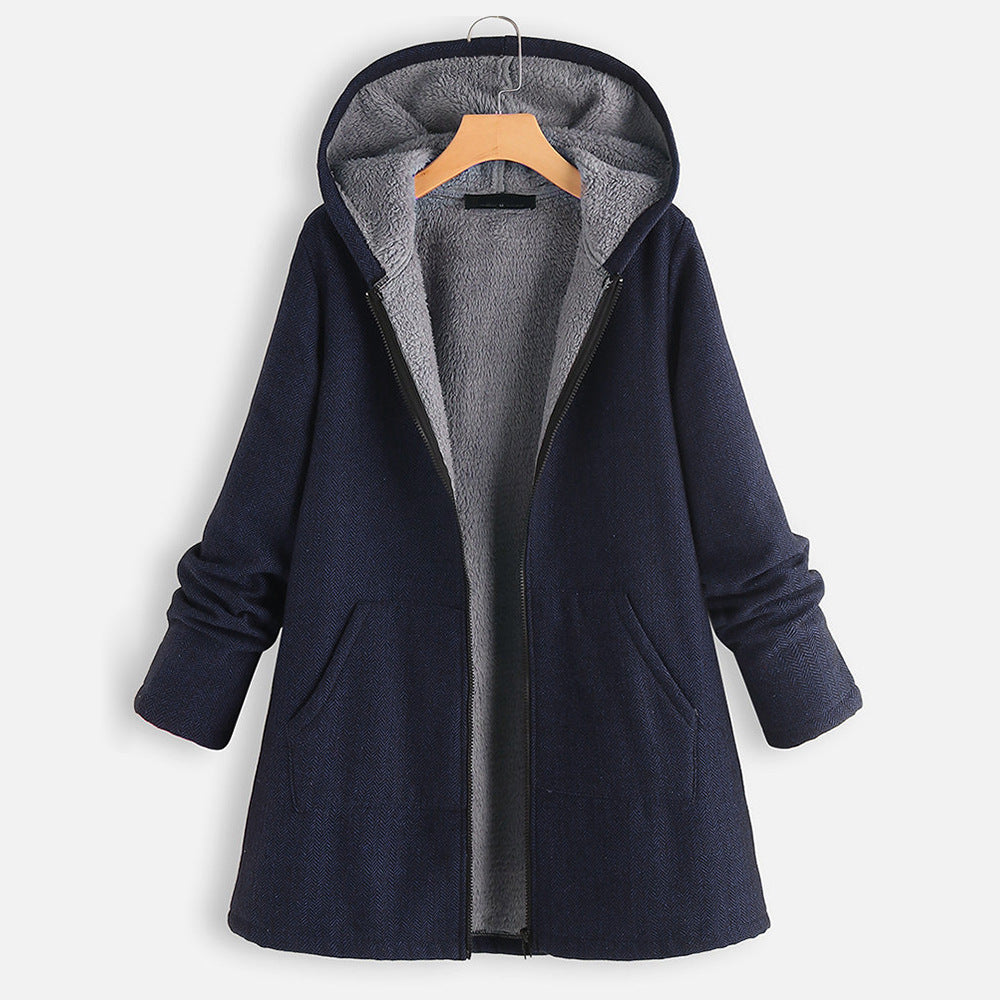 Casual Cotton Velvet Plus Sizes Hoodies Coats-Outerwear-Navy Blue-S-Free Shipping Leatheretro