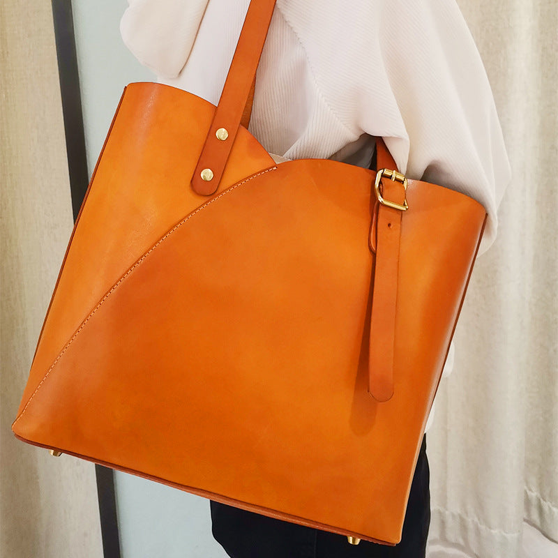 80s Vegetable Tanned Leather Tote Handbag for Women LC29-Handbag & Wallet Accessories-Green-Free Shipping Leatheretro